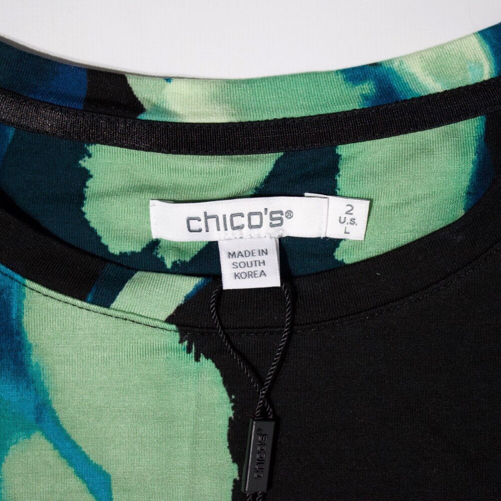 NWT Chico's Touch of Cool Glacier Layer Top Black Teal Floral Women L (Chico 2) - Picture 7 of 10